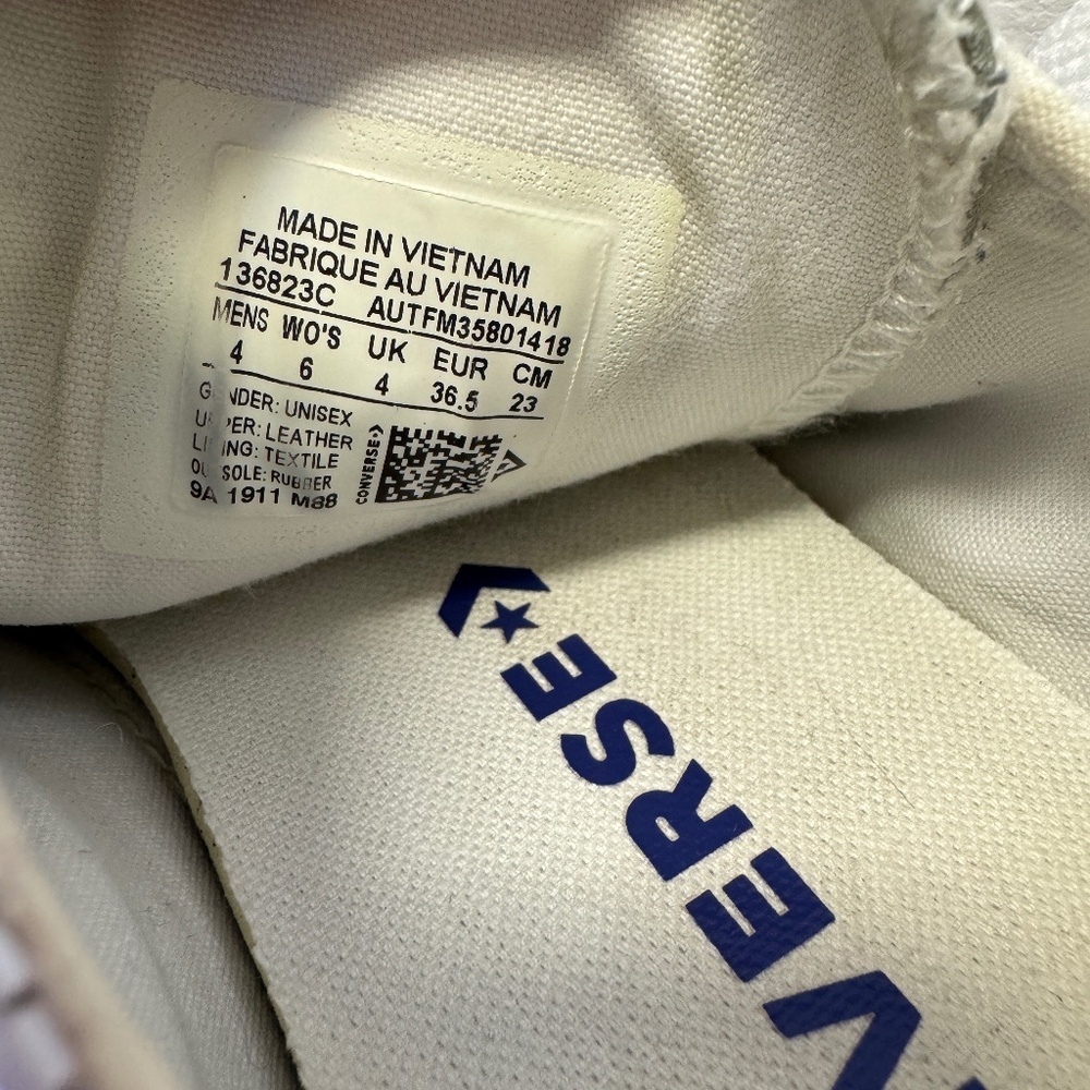 Converse Chuck Taylor All Star Low Top Sneaker White Leather Size 6 - Picture 5 of 10